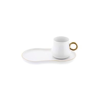 Elegantes 12-teiliges Mokkatassen-Set aus Porzellan - 100 ml, Weiß/Gold