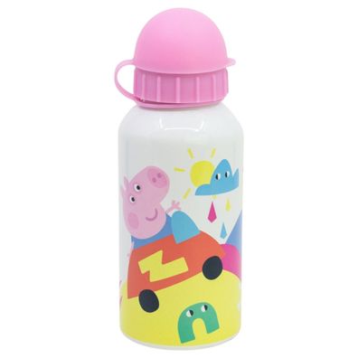 Peppa Pig Wasserflasche 400 ml Aluminium Flasche Schule & Freizeit mit Sicherheits