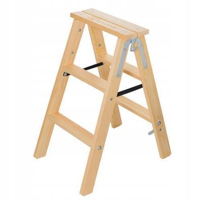 KADAX Holzleiter, Malerleiter, Stehleiter, mit Stahlhaken, 3 Stufen