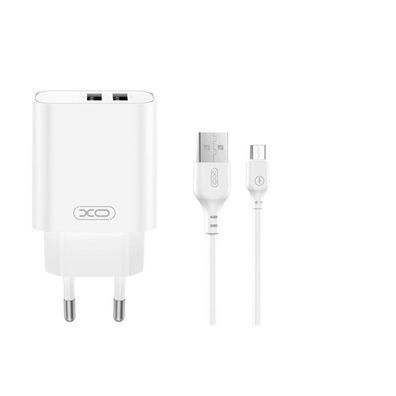 XO CE34 Ladegerät 2× USB-A 2.4A + microUSB-Kabel 12?W Weiß