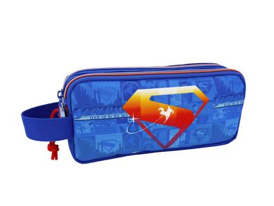 Superman Mäppchen Blue Doppel Etui Federmäppchen für Schule und Alltag