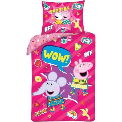 Peppa Pig Bettwäsche Set aus Baumwolle Bettdeckenbezug 140 × 200 cm mit 70 × 90
