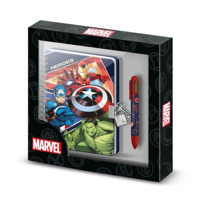 Marvel Avengers Tagebuch Set A5 mit 6 Farb Kugelschreiber Schloss