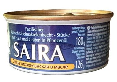 4× Saira Makrelenhecht im Öl – Fischkonserven je 180 g (Abtropfgewicht 126 g)