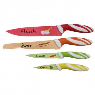 4-teiliges Messerset mit Motiven - Küchenmesser für Fleisch, Brot, Gemüse & Obst