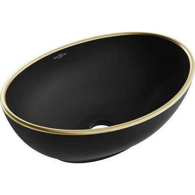 Mexen Elza Aufsatzwaschbecken 40 x 33 cm, Schwarz matt/Goldrand - 21014025