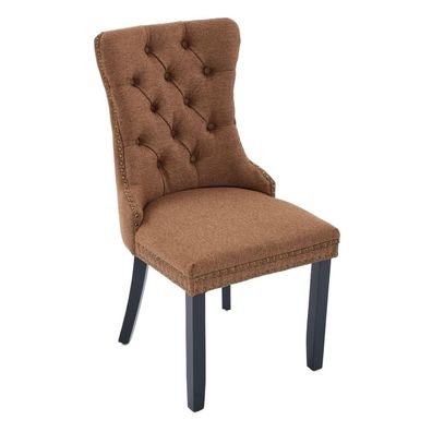 Nikki 2er Set Esszimmerstühle modern Holz Leinen tuftiert