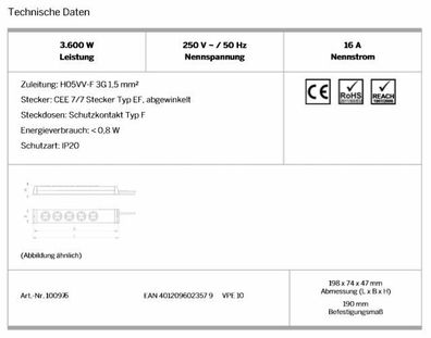Ehmann Steckdosenleiste mit Schalter und Zeitschaltfunktion