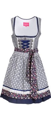 Krüger Dirndl Fashion Queen 50er Länge grau marine - Größe: 36