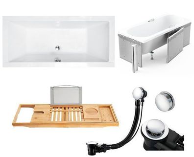 Badewanne Rechteck 190x90 QUADRO Styropor Bambus Ablage Ablauf und Füße GRATIS
