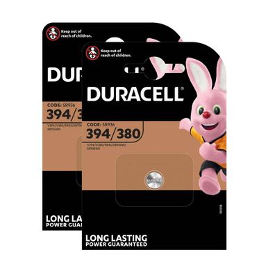 2x Duracell Uhrenbatterie Silver Oxide Knopfzelle 380 394 SR45 SR936 1,5V