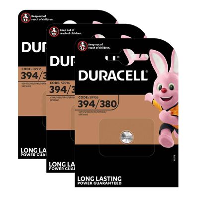 3x Duracell Uhrenbatterie Silver Oxide Knopfzelle 380 394 SR45 SR936 1,5V