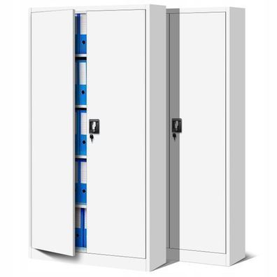 2er Set Aktenschrank Metallschrank Büroschrank 185 cm x 90 cm x 40 cm Weiß