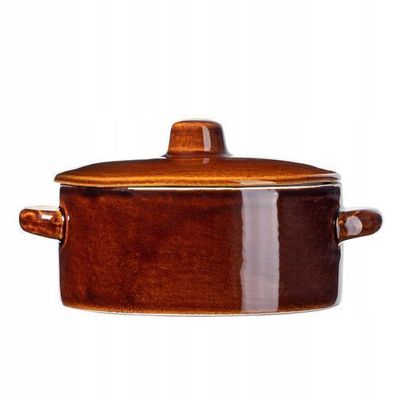 KADAX Steinzeugtopf, Keramiktopf mit Seitengriffen und Deckel, 1L, Niedrig