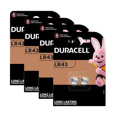 4x 2er Blister Duracell Alkaline LR43 V12GA AG12 12GA 186 Knopfzelle Batterie