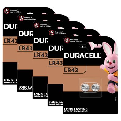 5x 2er Blister Duracell Alkaline LR43 V12GA AG12 12GA 186 Knopfzelle Batterie