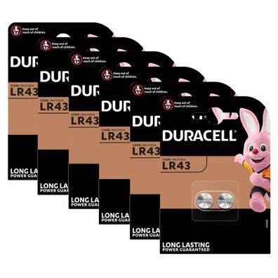 6x 2er Blister Duracell Alkaline LR43 V12GA AG12 12GA 186 Knopfzelle Batterie