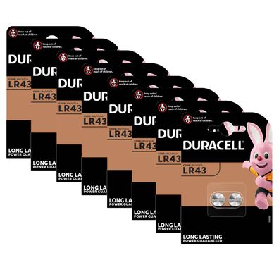 8x 2er Blister Duracell Alkaline LR43 V12GA AG12 12GA 186 Knopfzelle Batterie