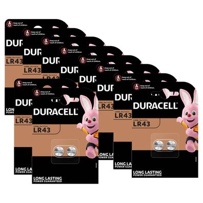 10x 2er Blister Duracell Alkaline LR43 V12GA AG12 12GA 186 Knopfzelle Batterie