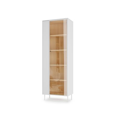 Moderne Vitrine LIBA LB-01 (67 cm) – Weiß &amp; Eiche Vincenza inkl. LED
