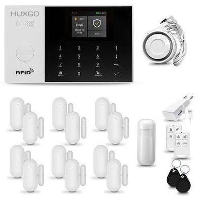 Funk Alarmanlage Set 4G mit Sirene, 1x Bewegungsmelder, 12x Tür- Fenstersensor HXA005