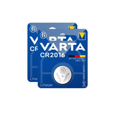 2x Varta CR2016 CR 2016 Knopfzelle Batterie 3V Blister Lithium