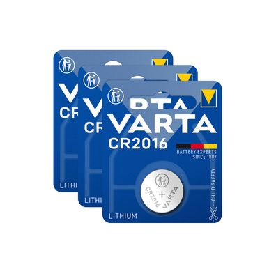 3x Varta CR2016 CR 2016 Knopfzelle Batterie 3V Blister Lithium