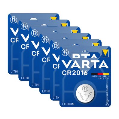 6x Varta CR2016 CR 2016 Knopfzelle Batterie 3V Blister Lithium