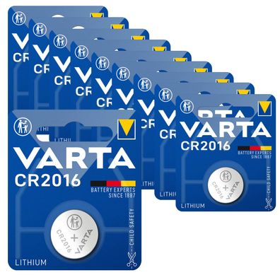 10x Varta CR2016 CR 2016 Knopfzelle Batterie 3V Blister Lithium