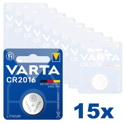 15x Varta CR2016 CR 2016 Knopfzelle Batterie 3V Blister Lithium