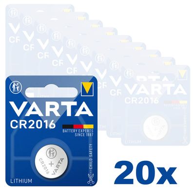 20x Varta CR2016 CR 2016 Knopfzelle Batterie 3V Blister Lithium