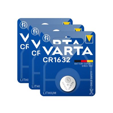 3x Varta CR 1632 DL1632 3V Lithium Batterie Knopfzelle 3,2 x 16mm Blister