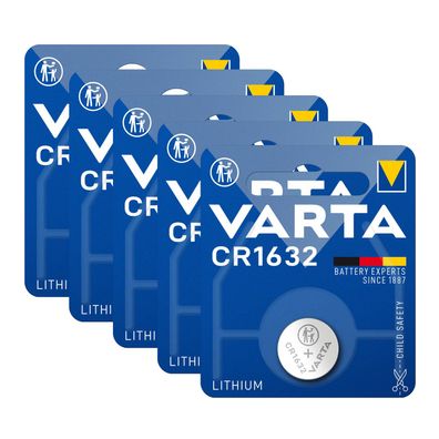 5x Varta CR 1632 DL1632 3V Lithium Batterie Knopfzelle 3,2 x 16mm Blister
