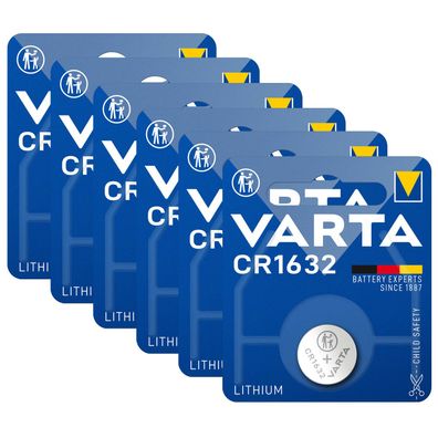 6x Varta CR 1632 DL1632 3V Lithium Batterie Knopfzelle 3,2 x 16mm Blister
