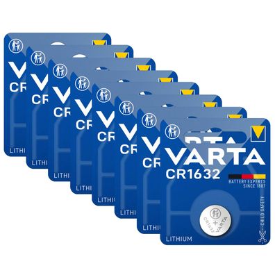8x Varta CR 1632 DL1632 3V Lithium Batterie Knopfzelle 3,2 x 16mm Blister