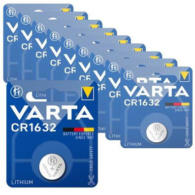 10x Varta CR 1632 DL1632 3V Lithium Batterie Knopfzelle 3,2 x 16mm Blister
