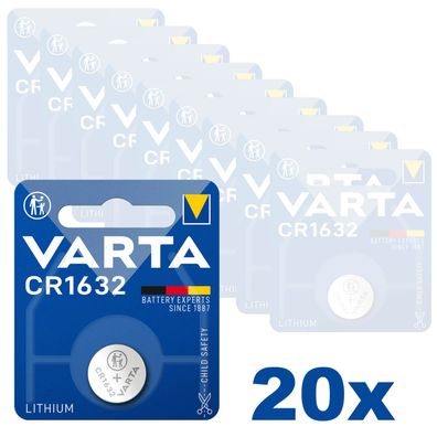 20x Varta CR 1632 DL1632 3V Lithium Batterie Knopfzelle 3,2 x 16mm Blister