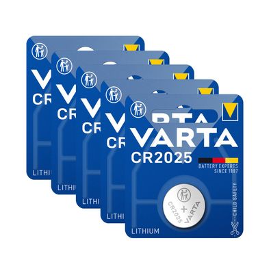 5x Varta CR2025 CR 2025 Knopfzelle Batterie 3V Blister Lithium