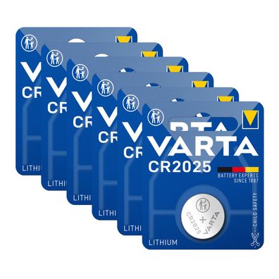 6x Varta CR2025 CR 2025 Knopfzelle Batterie 3V Blister Lithium