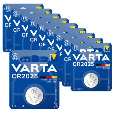 10x Varta CR2025 CR 2025 Knopfzelle Batterie 3V Blister Lithium