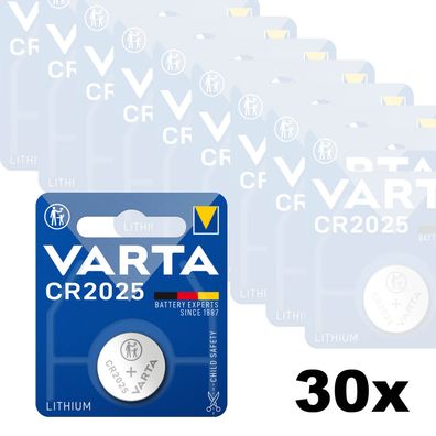 30x Varta CR2025 CR 2025 Knopfzelle Batterie 3V Blister Lithium