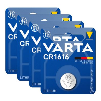 4x Varta Knopfzelle Lithium CR1616 3V Batterie 1er Blister CR 1616
