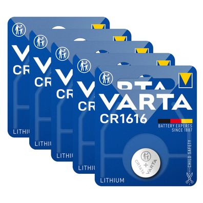 5x Varta Knopfzelle Lithium CR1616 3V Batterie 1er Blister CR 1616