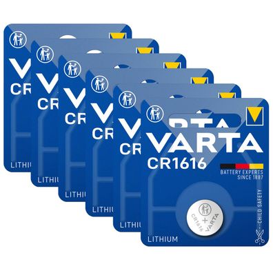 6x Varta Knopfzelle Lithium CR1616 3V Batterie 1er Blister CR 1616
