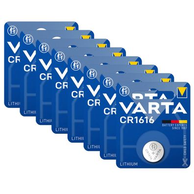 8x Varta Knopfzelle Lithium CR1616 3V Batterie 1er Blister CR 1616