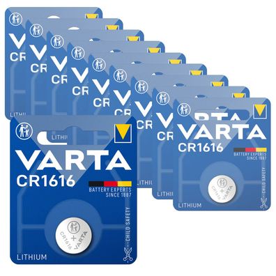 10x Varta Knopfzelle Lithium CR1616 3V Batterie 1er Blister CR 1616