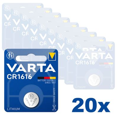 20x Varta Knopfzelle Lithium CR1616 3V Batterie 1er Blister CR 1616