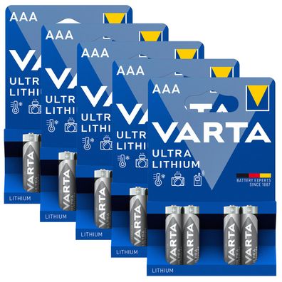 5x Varta ULTRA Lithium Batterien AAA Micro 1,5V Blister 6103 LR03 4er Blister