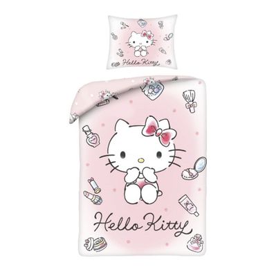 Hello Kitty Bettwäsche Set aus Mikrofaser Bettdeckenbezug 140 × 200 cm mit 70 ×
