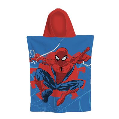 Marvel Spiderman Webshot Kinder Badeponcho aus Baumwolle mit Kapuze für Bad Strand